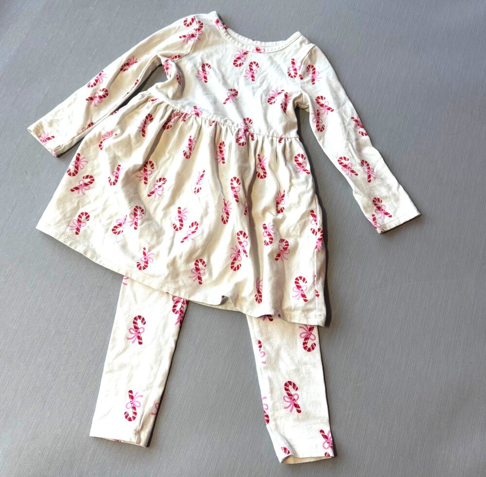Cat & Jack 3T Candy Cane Tunic Top and Leggings Stretch Play Christmas Hoiday